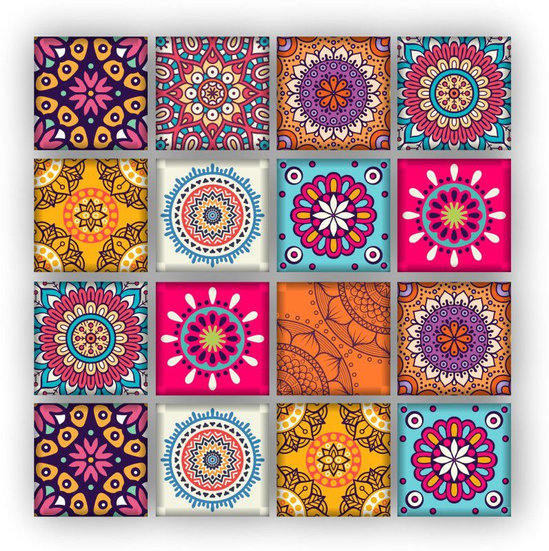 Nuoshopping Diwali Rangoli, Rangoli Stickers, Tile Stickers (Multicolor 6 x 6 Inch Each Tile Religious Tile
