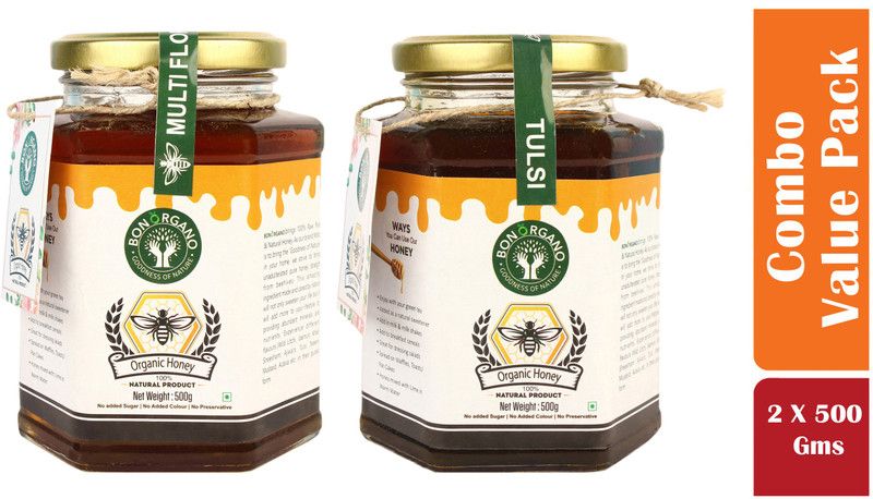 bon organo 100% Pure Honey 1kg |MULTIFLORAL500gms+TULSI 500gms  (2 x 500 ml)