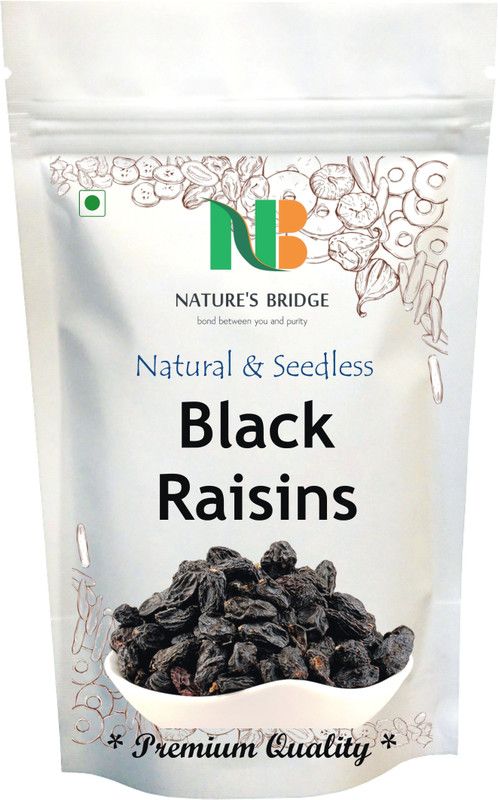 Nature's Bridge Seedless Black Raisins - 400 Gm, Dried Kishmish Without Seeds, Dry Grapes, Kali Kismis Dry Fruits, Kali Darakh Raisins  (400 g)
