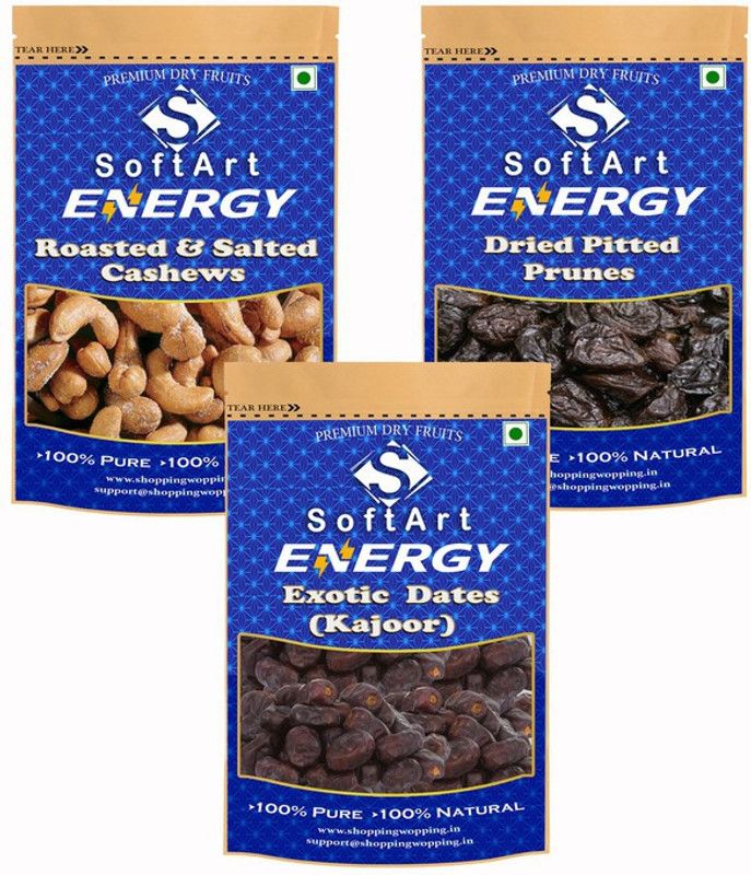Soft Art Dry fruits combo of Salted Kaju,Prunes,khajoor (100g Each) Cashews, Prunes, Dates  (3 x 100 g)