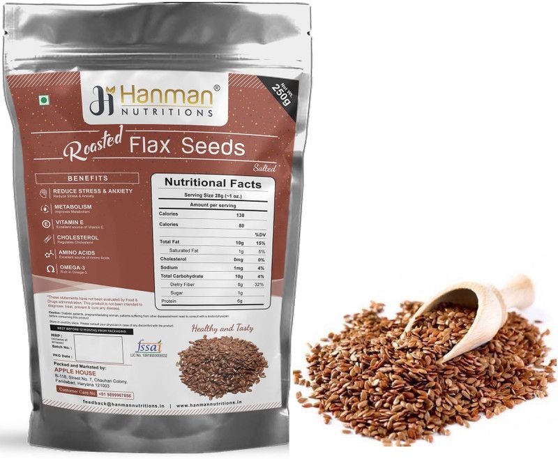 Hanman Nutritions Roasted Seeds, Roasted Flax Seeds, Roasted Salted Flax Seeds, Edible Seeds  (250 g)