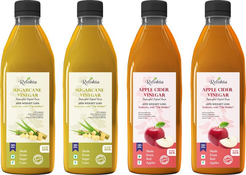 Relishta Sugarcane & Apple Vinegar with Mother Vinegar (Pack of 4) Vinegar  (4 x 500 ml)