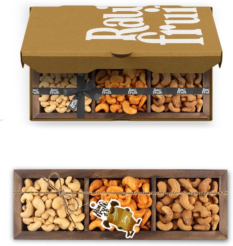 HyperFoods RawFruit Roasted Cashew 3 Dry Fruit Combo Dark Wood Gift Box | Premium Dried Fruit Berries Combo Gift Pack with Greeting Card | Sorry Note Card Apology Gift for Boyfriend Girlfriend Wife Husband  (2 x 375 g)