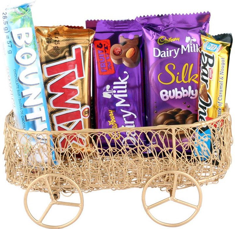 SurpriseForU Chocolate Gift | Chocolates for Surprise Combo  (Metal cart - Silk - Twix - Bounty - Dairy Milk F&N - BarOne)