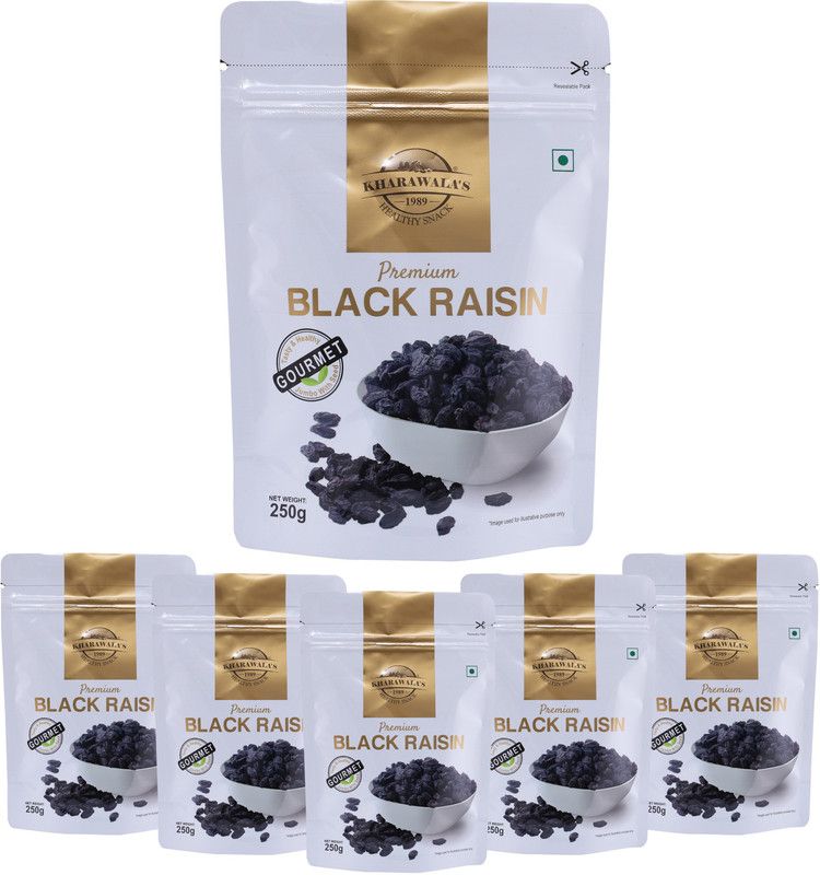KHARAWALA'S Afghan Black Raisin with Seed Pack of 6 (250 gms each) Raisins  (6 x 250 g)