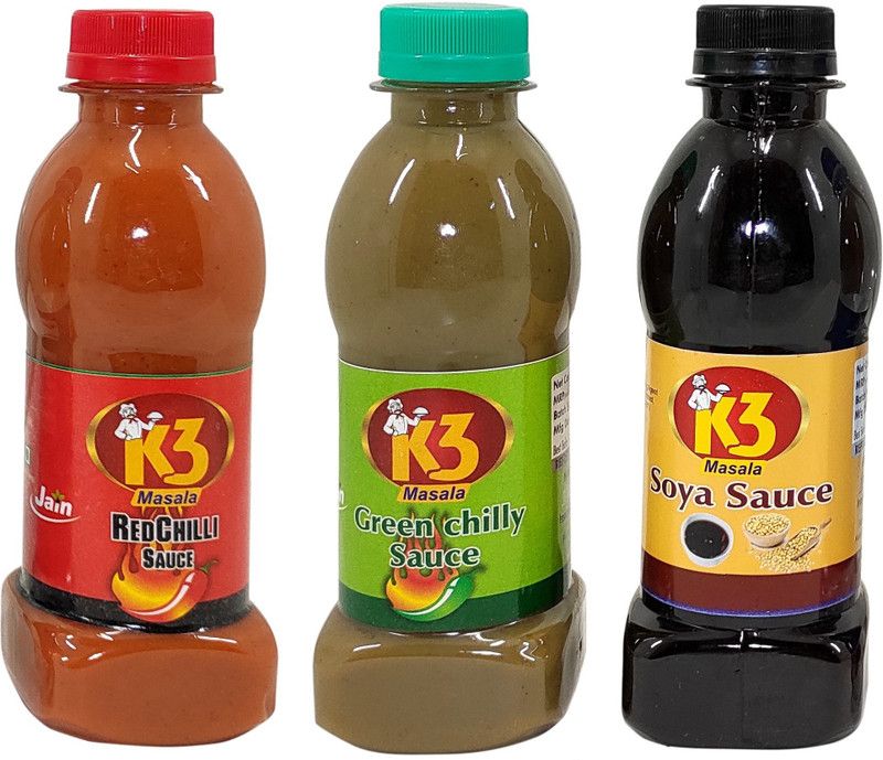 K3 Masala Jain Combo Without Onion/garlic/Potato Soya Sauce (200gm),green Chilli Sauce (200gm),Red Chilli Sauce (200gm) (Pack of 3) Sauce  (2 x 300)