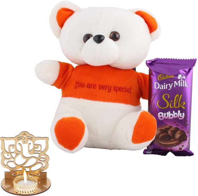 SurpriseForU Dairy Milk Silk Bubbly With Cute Teddy | Diwali Gift | Shadow Ganesh Diya | Diwali Chocolate Hamper Combo  (1 Dairy Milk Silk Bubbly (50g) , 1 You Are Very Special Teddy Bear , 1 Shadow Ganesh Diya)