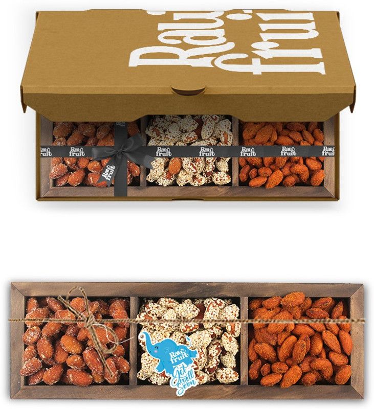 HyperFoods RawFruit Roasted Almond 3 Dry Fruit Combo Dark Wood Gift Box | Premium Dried Fruit Berries Combo Gift Pack with Greeting Card | Get Well Soon Gift with Greeting Card  (750 g)