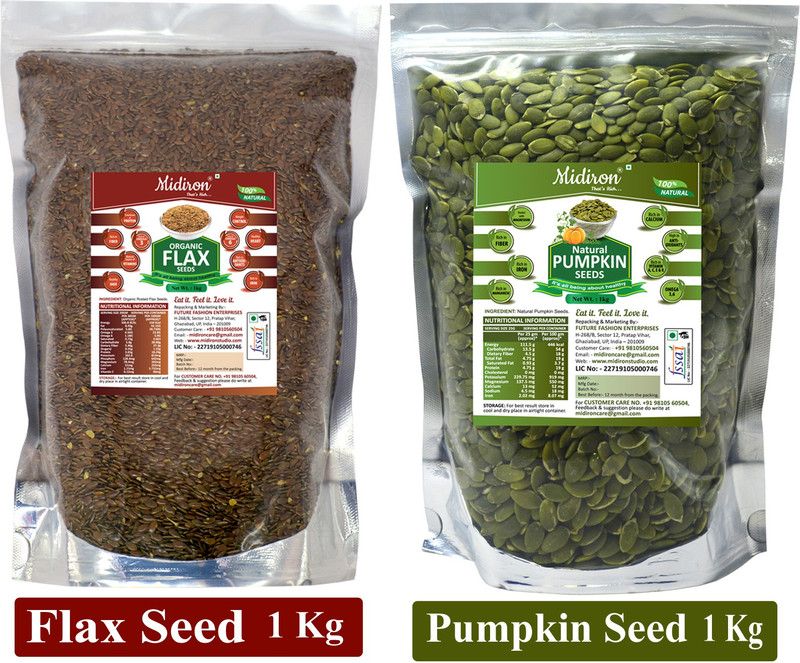 Midiron Roasted Flax Seed & Raw Pumpkin Seed Healthy Pack (1 kg each) Brown Flax Seeds, Pumpkin Seeds  (2 kg, Pack of 2)
