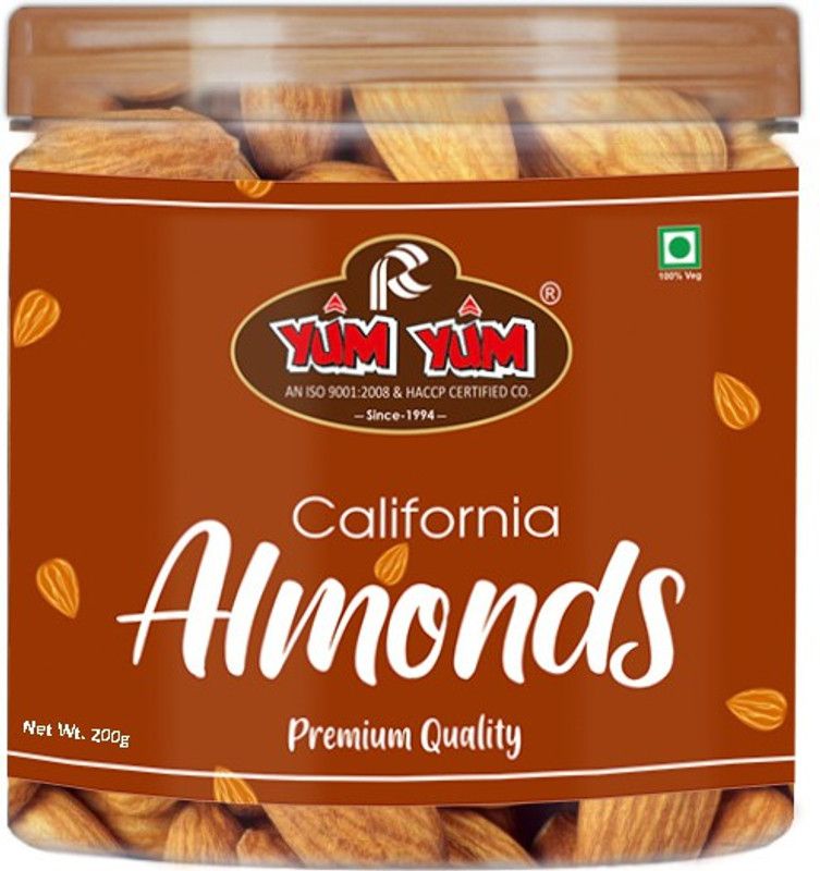 YUM YUM Premium California Almond Badam 200g Jar Almonds  (200 g)