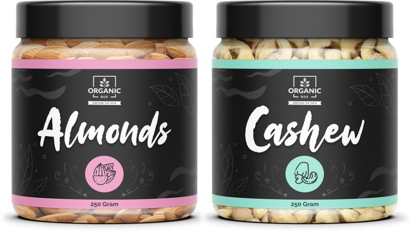 Organic Box Combo Kaju Badam Dry Fruits California Almonds 250g + Cashew Nuts 250g Almonds, Cashews  (2 x 250 g)