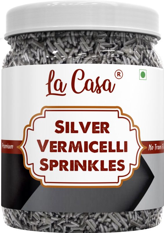 La Casa Metallic Silver Vermicelli Sprinkles | Ideal for Cake Decoration & Garnishing | Sprinkles  (200 g)
