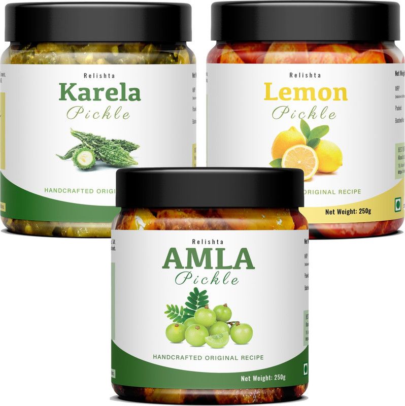 Relishta Amla, Karela & Lal Mirch Pickle Combo (3x250G) Premium Less Oil Homemade Amla Pickle  (3 x 250 g)