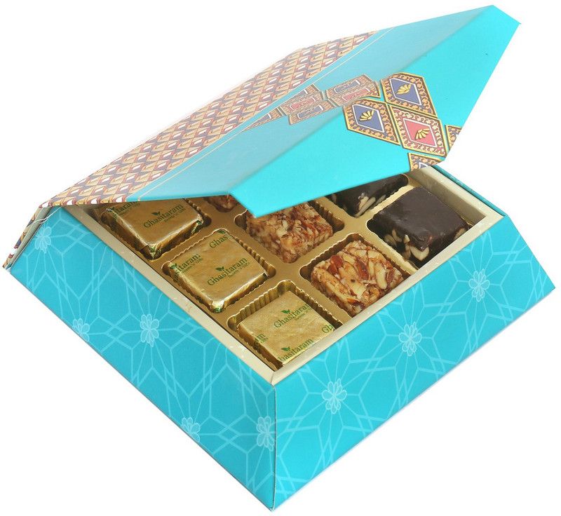 Ghasitaram Gifts Sweets-9 pcs Assorted Bites SQ Box Box  (225 g)