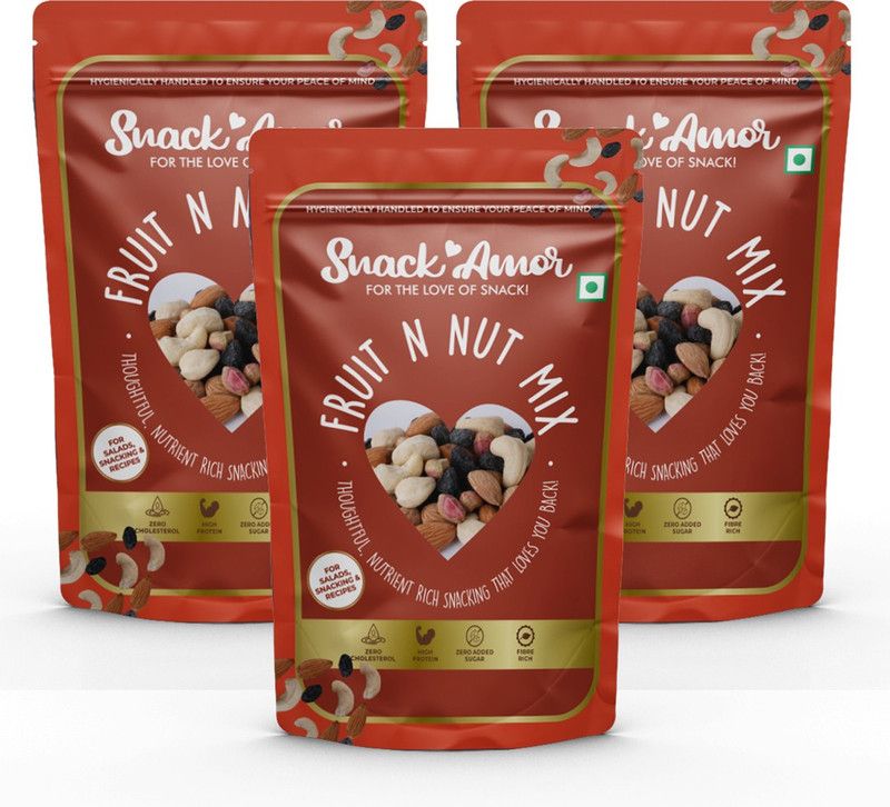Snack Amor Fruit N Nut Mix Premium Dry Fruits , Seeds & Nuts Pack of 3 (3 X200 Gram)  (3 x 66.67 g)