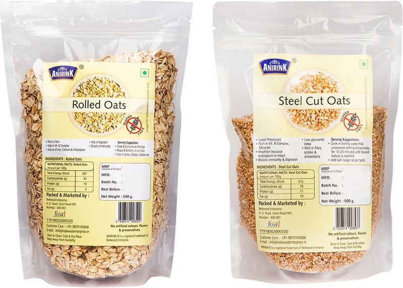 Anirink Gluten Free Rolled Oats and Steel Cut Oats Combo Pouch  (2 x 500 g)
