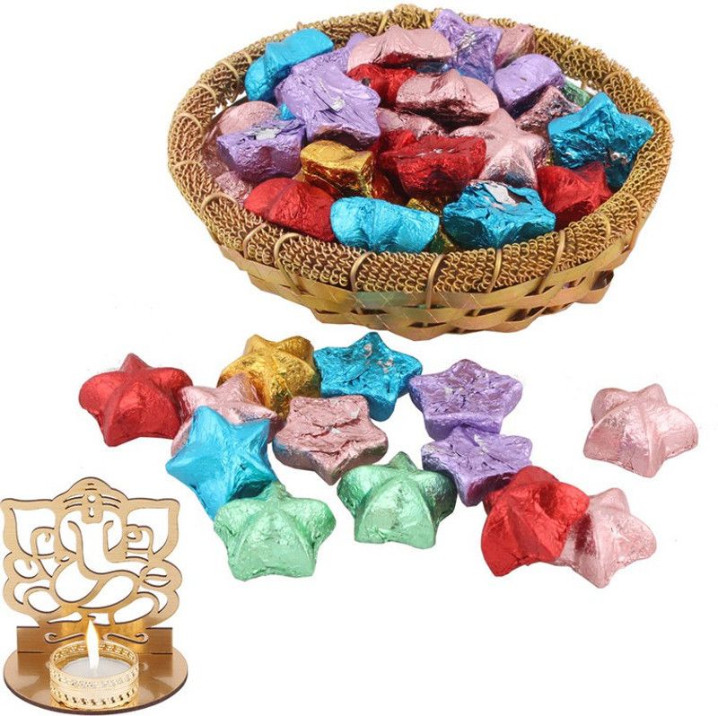 SurpriseForU Star Shaped Chocolate Hamper | Diwali Gift | Shadow Ganesh Diya | Diwali Chocolate Hamper Combo  (1 Golden Katory , 150g Star Shaped Chocolate , 1 Shadow Ganesh Diya)
