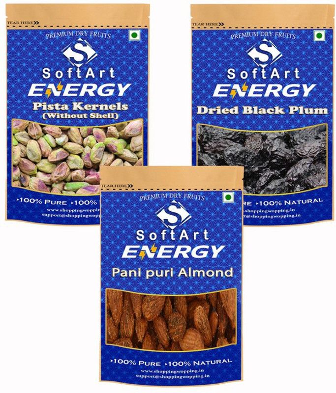 Soft Art Dry fruits combo of Pista Kernels,Plum ,Pani Puri Almond (100g Each) Pistachios, Plums, Almonds  (3 x 100 g)