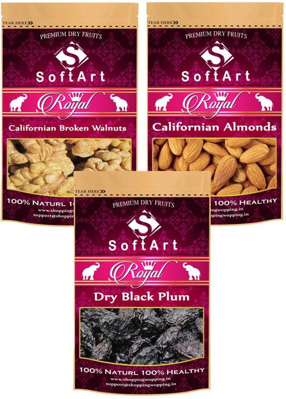 Soft Art Dry fruits combo of Broken Walnuts,Californian Almonds,Plum (100g Each) Walnuts, Almonds, Plums  (3 x 100 g)