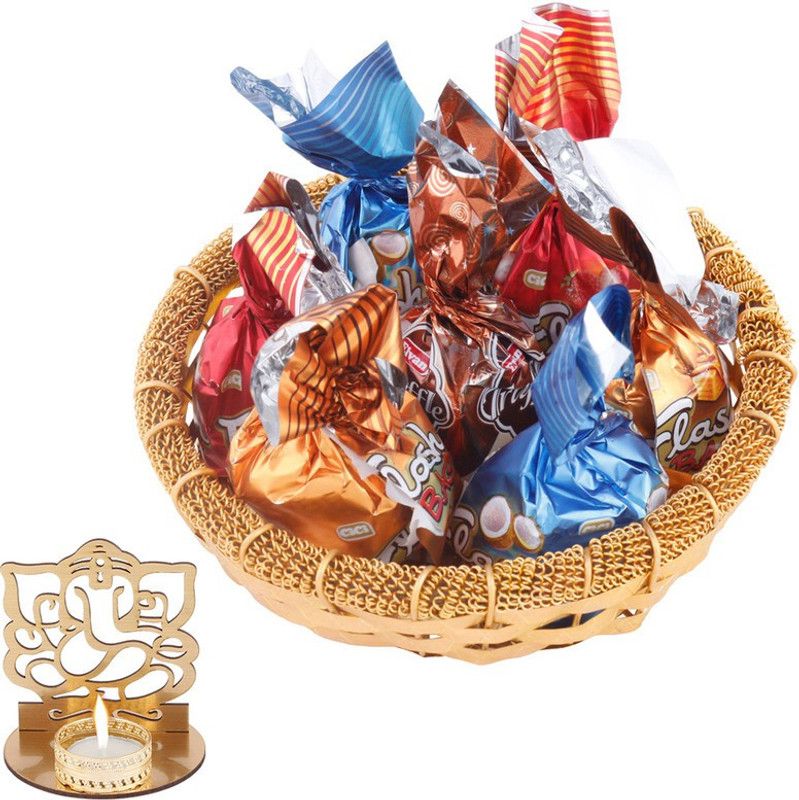SurpriseForU Truffle Chocolate Hamper | Diwali Gift | Shadow Ganesh Diya | Diwali Chocolate Hamper Combo  (1 Small Round Tray , 150G Imported Chocolates , 1 Shadow Ganesh Diya)