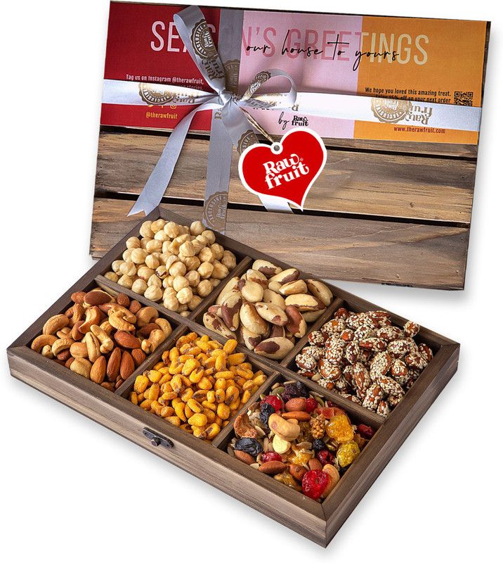 HyperFoods RawFruit Mix Dry Fruit Combo Pack | Jumbo Dry Fruit Gift Pack Dark Wood Dry Fruit Tray | Valentines Day Gift for Boyfriend Girlfriend Wife Husband  (6 x 191.5 g)