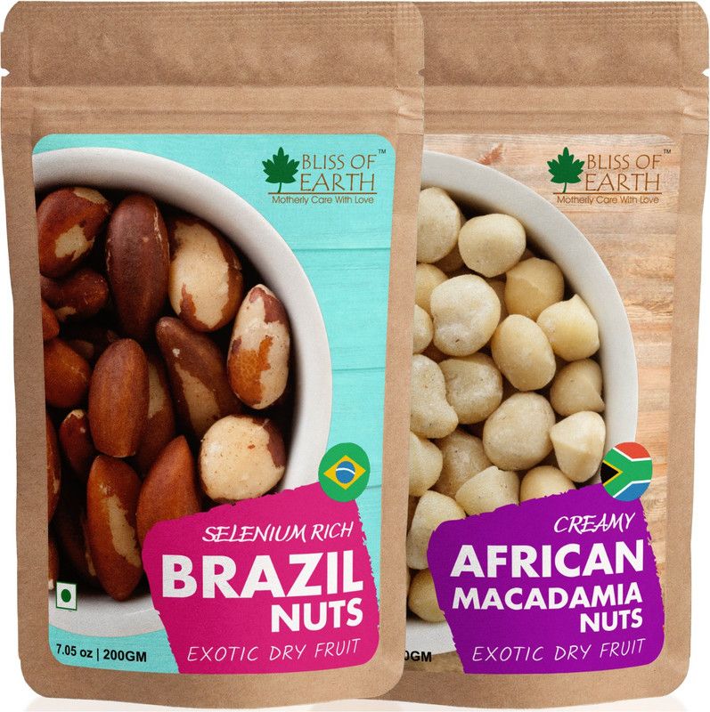 Bliss of Earth Combo Of Healthy Macadamia Nuts And Brazil Nuts Selenium Rich Super Nut For Eating Pack Of 2 (200gm Each) Macadamia Nuts, Brazil Nuts  (2 x 200 g)