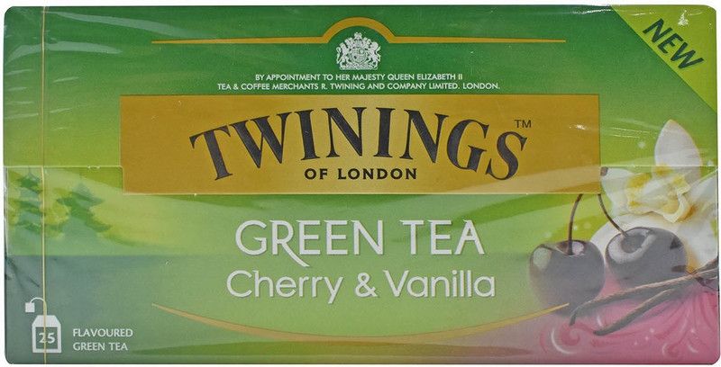 TWININGS Green Tea Cherry & Vanilla, 25 Tea Bags - 42.5g (25x1.7g) Cherry, Vanilla Green Tea Bags Box  (42.5 g)