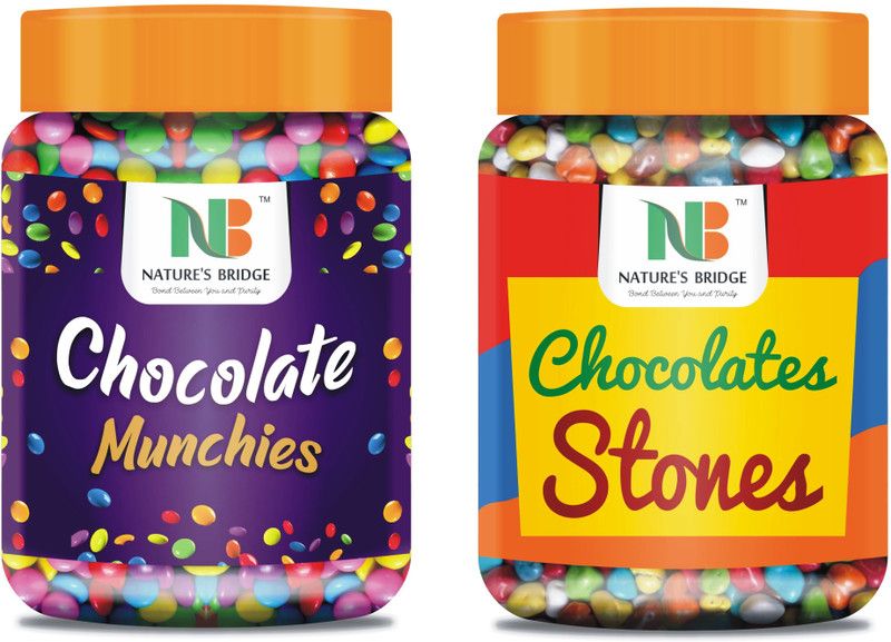Nature's Bridge Gems Munchies & Stone Shaped Chocolate for Cake / Cupcake Decoration (Bold Colors) - 900 Gm (450 Gm x 2 Jar) Truffles  (2 x 450 g)