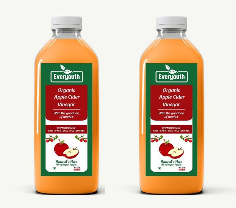 everyouth Organic|Un-Filtered|Raw|Unpasteurized Apple Cidar Vinegar (2 x 500ML) Vinegar  (2 x 500 ml)