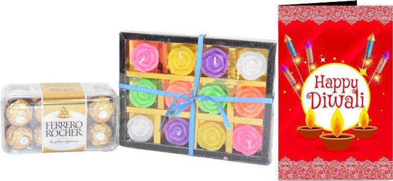 Uphar Creations Ferrero Rocher Pack Of 16 With 12 Candle Set And Diwali card | Diwali Gifts| Chocolate Gifts| Combo  (Ferrero Rocher Pack Of 16 -1| Diwali Card-1 | Diwali Candle Holder-1)