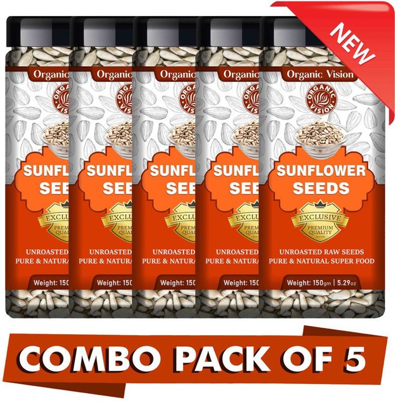 OrganicVison Pack of 5 Raw Sunflower Seeds for Eating, Rich in Protein and Fiber Sunflower Seeds  (750 g, Pack of 5)