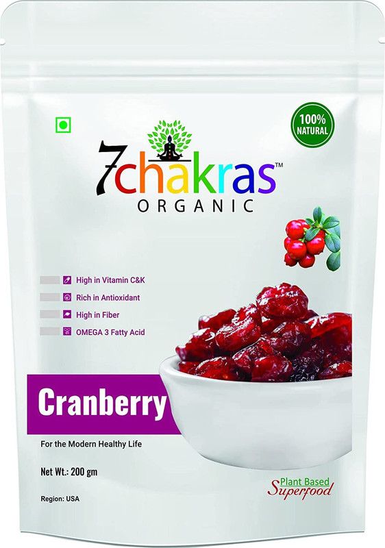7 chakras Organic 200g Dried And whole Cranberry Ready To Eat Super Food -200g Cranberries  (200 g)