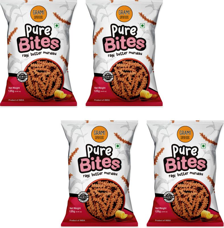 Grami Superfoods GramiSuperfoods Pure Bites Ragi Butter Murukku (125g*4 Packs)  (4 x 125 g)