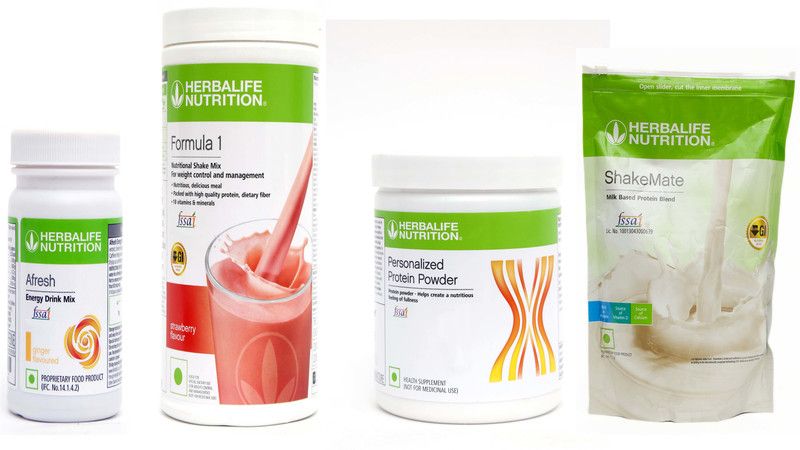 HERBALIFE Weight Loss Super Combo With ( Formula 1 Nutritional Shake Mix - Strawberry Flavor + Personalized Protein Powder 200 Gram + Afresh Energy Drink Mix - Ginger Flavor + Shake Mate Milk Powder - Vanilla Flavor ) Combo  (1250 Grams)