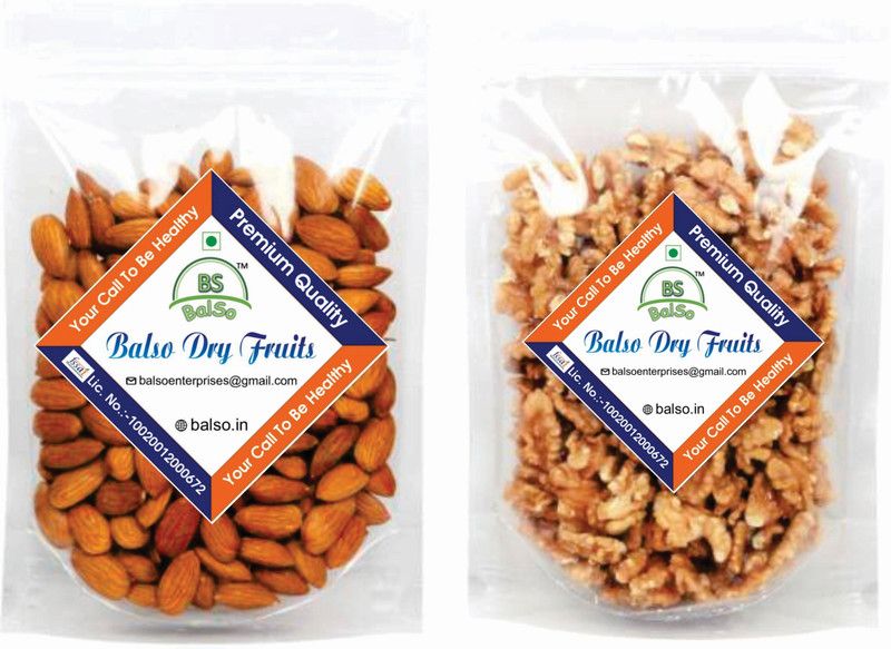 BalSo BS-Premium 100% Natural Almonds (125g) And Walnut Giri (125g) 250g dry fruits combo pack Almonds And Akhrot Giri (2 x 125g) Almonds, Walnuts  (2 x 125 g)