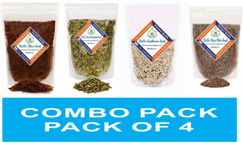 BalSo organics Raw Edible Seeds family Pack ( Flax Seeds ,Chia Seeds , Pumpkin Seeds & Sunflower Seeds) for Eating Weight loss Organic 4 x 50gram (200g) Pumpkin Seeds, Chia Seeds, Sunflower Seeds, Brown Flax Seeds  (200 g, Pack of 5)