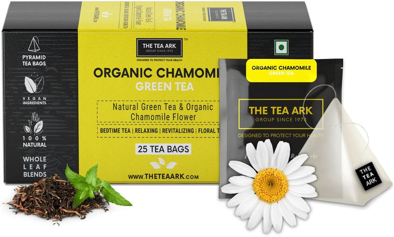 The Tea Ark Organic Chamomile Green Tea Bags 25 Pcs , Stress Relief & Good Sleep,Bedtime Tea Chamomile Herbal Tea Box  (25 Bags)