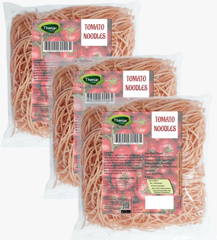 THANJAI NATURAL Tomato Noodles 180g X 3 (540g) of Natural Processed Noodles No Maida & No MSG| Instant Noodles Vegetarian  (3 x 180 g)