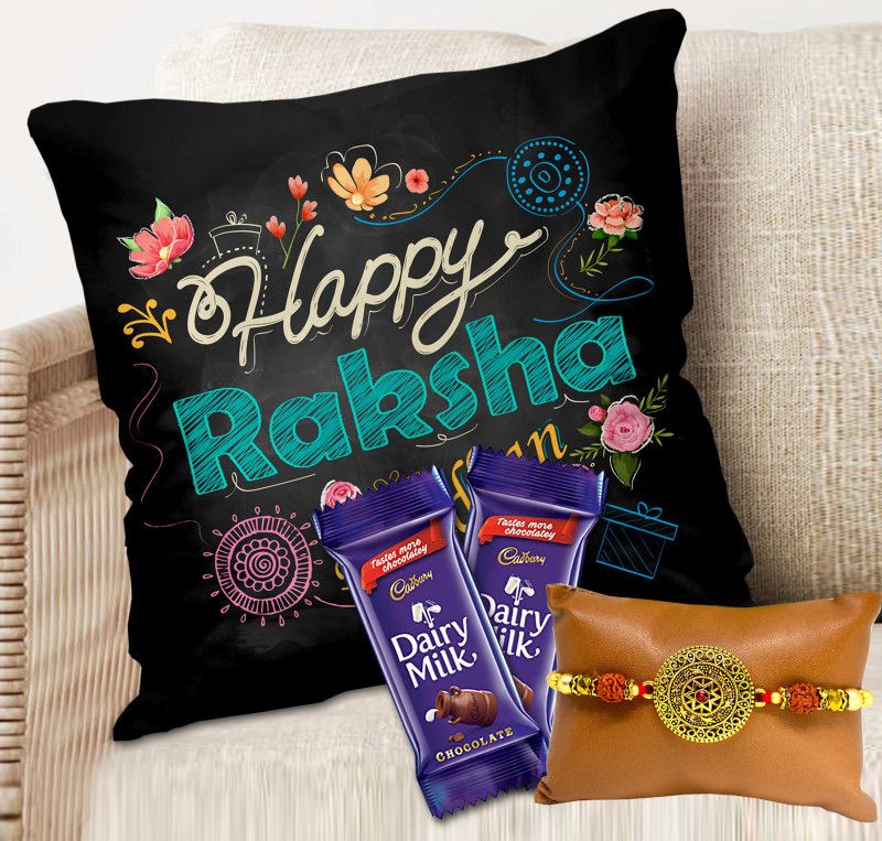 Midiron Rakhi Gift for Brother, Rakhi Combo Pack of Brother, Cushion with Rakhi, Chocolate Gift for Brother, Rakhi Gift Set, Gift For Rakhi IZ21Rakhi17CU16DairyMilk2-DTRakhi-21 Combo  (4)