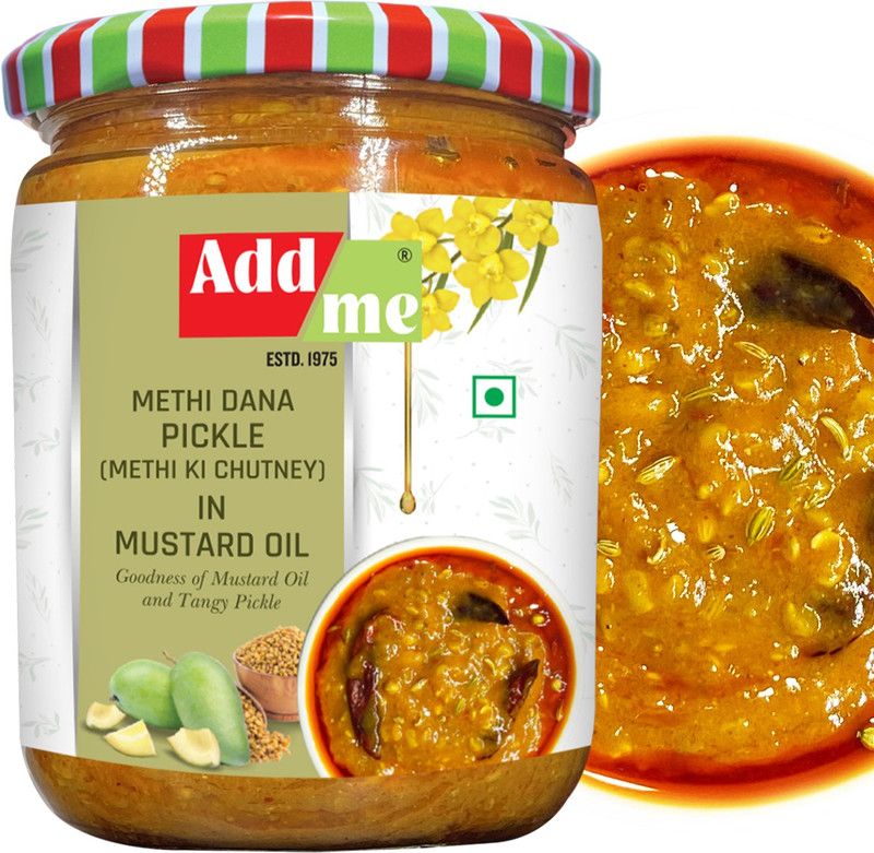 Add me Hing Methi Pickle 500G Mango Pickles methiya Dana heeng ka North Indian achar Chutney, Paste and Marinade Glass Pack Mango Pickle  (500 g)