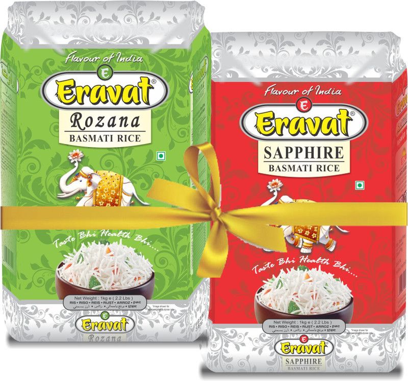 Eravat Basmati Rice (Rozana Rice & Sapphire Rice) Combo Basmati Rice (Medium Grain, Unpolished)  (2 kg)