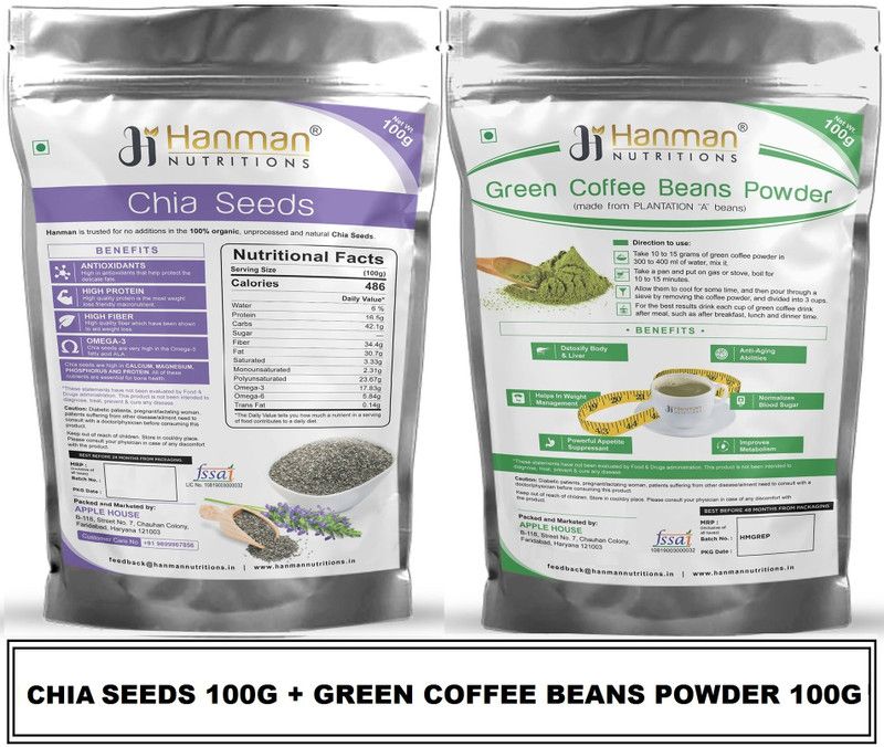 Hanman Nutritions Chia Seeds, Chia Seeds Weight Loss Organic Chia Seeds with Green Coffee Powder  (200 g, Pack of 2)