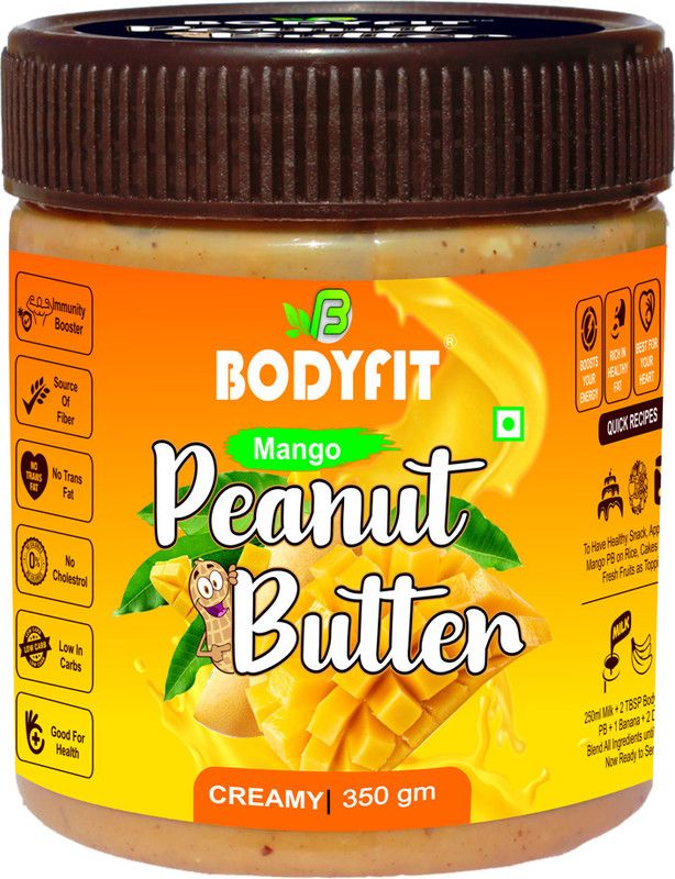 BodyFit Mango Creamy Peanut Butter 350g | No Cholesterol | Good For Health | 26g Protein 350 g