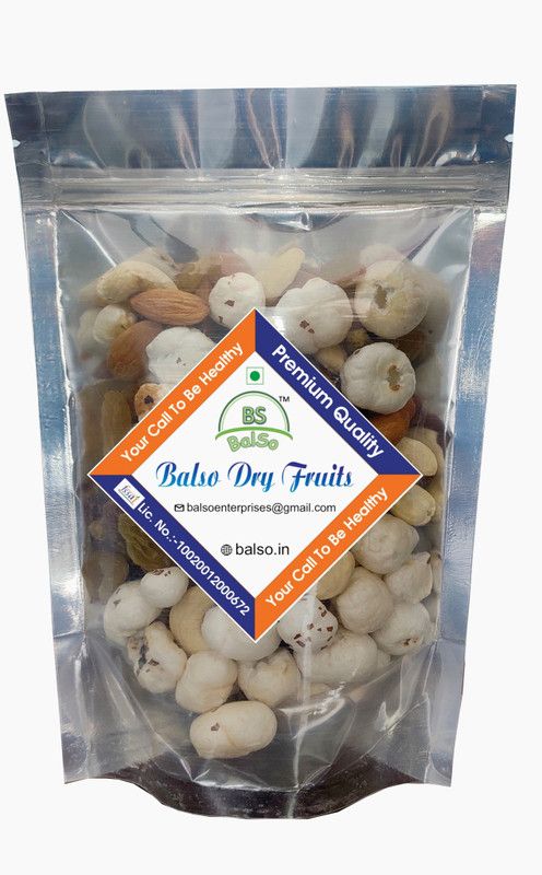 BalSo BS-Premium 100% Natural Healthy Food | Prasad | Almonds, Cashews, Makhana, Dry Dates, Raisins Mixture of Dry Fruits (125g) Raisins, Almonds, Cashews, Dry Dates, Fox Nut  (125 g)