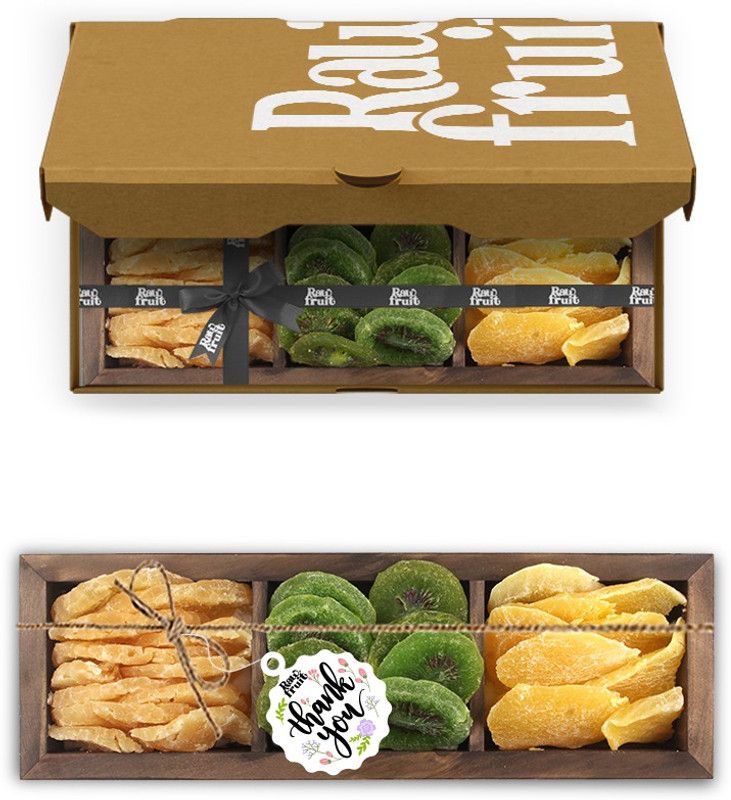 HyperFoods RawFruit Tropical 3 Dry Fruit Combo Dark Wood Gift Box | Premium Dried Fruit Berries Combo Gift Pack with Greeting Card | Thank you Gratitude Appreciation Gift for Boss Teacher Mentor Friends  (2 x 375 g)