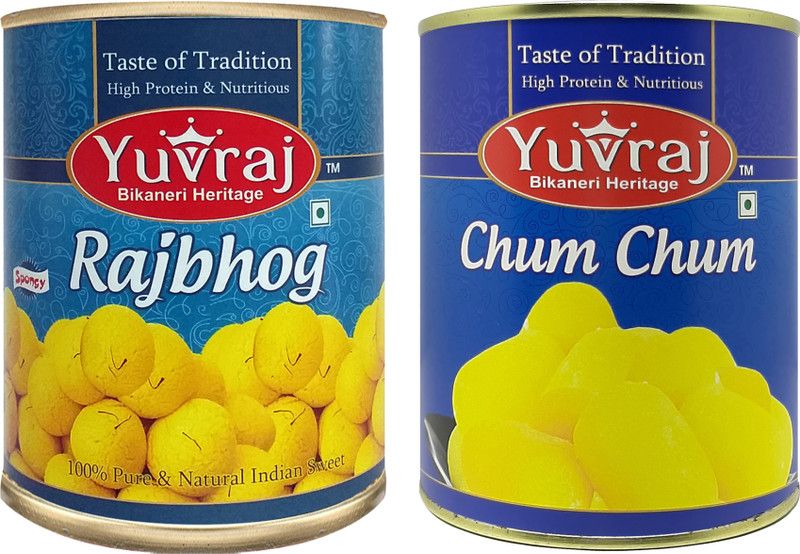 Yuvraj Food Product Cham Cham & Rajbhog both of kesar (saffron ) combo pack of 2 (1 KG x 2 ) Tin pack Tin  (2 x 1000 g)