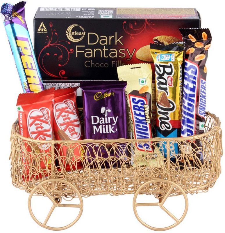 SurpriseForU Chocolate Gift | Chocolate Gift Cart Combo  (Metalcart-DarkFantasy-Dairy-Snicker-Kitkat-BarOne-SnickerAlmond-Perk)