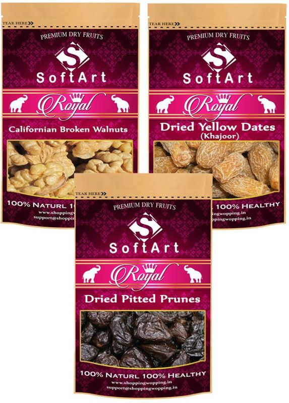 Soft Art Dry fruits combo of Broken Walnuts,Yellow Dates,Prunes (100g Each) Walnuts, Dates, Prunes  (3 x 100 g)