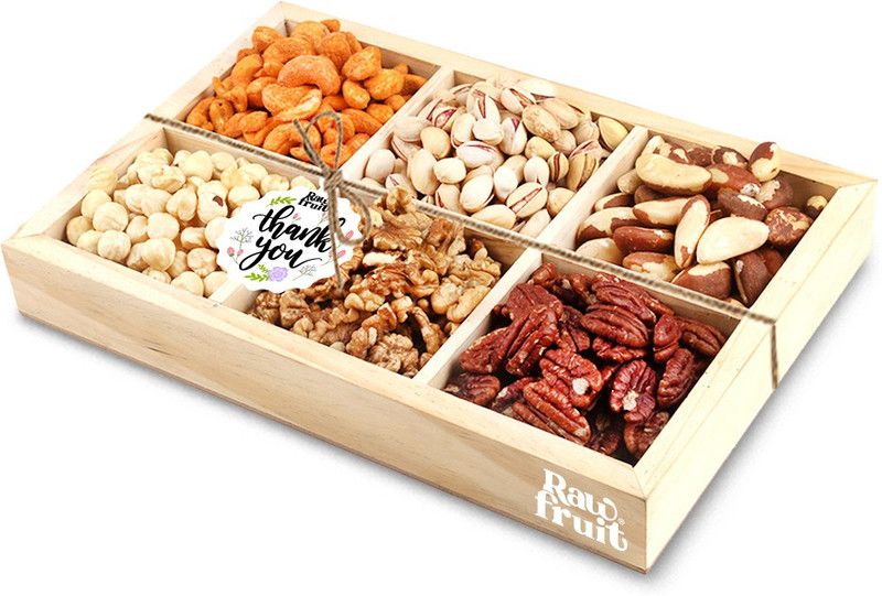 HyperFoods RawFruit Premium 6 Dry Fruit Combo Wooden Gift Box | Premium Dried Fruit Berries Combo Gift Pack with Greeting Card | Thank you Gratitude Appreciation Gift for Boss Teacher Mentor Friends  (1200 g)
