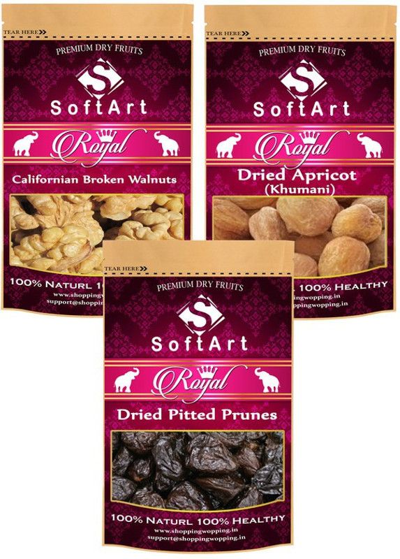 Soft Art Dry fruits combo of Broken Walnuts,Apricot,Prunes (100g Each) Walnuts, Apricots, Prunes  (3 x 100 g)